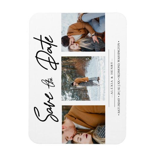 Minimalistisch collage 3 Aangepaste foto's Engaged Magneet (Verticaal)