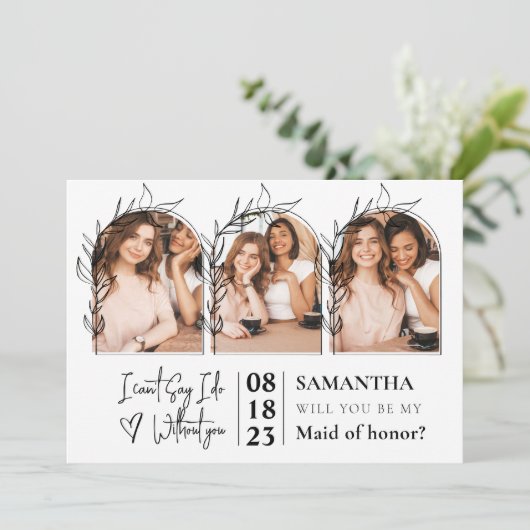 Minimalistisch Collage Bridesmaid-voorstel Kaarten (Staand voorkant)