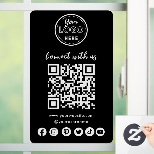 Minimalistisch contact met ons sociale media QR-co Raamsticker (Huis)