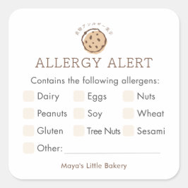 Minimalistisch Cookie Logo Bakkerij Allergie Waars Vierkante Sticker