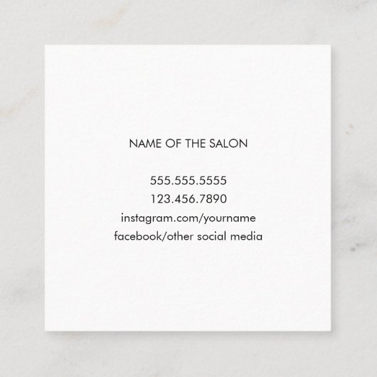 Minimalistisch Cool Zwart Wit Schaar Haar Stylist Vierkante Visitekaartje (Achterkant)