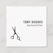 Minimalistisch Cool Zwart Wit Schaar Haar Stylist Vierkante Visitekaartje (Voorkant)