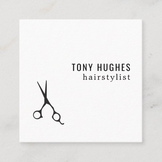 Minimalistisch Cool Zwart Wit Schaar Haar Stylist Vierkante Visitekaartje (Voorkant)