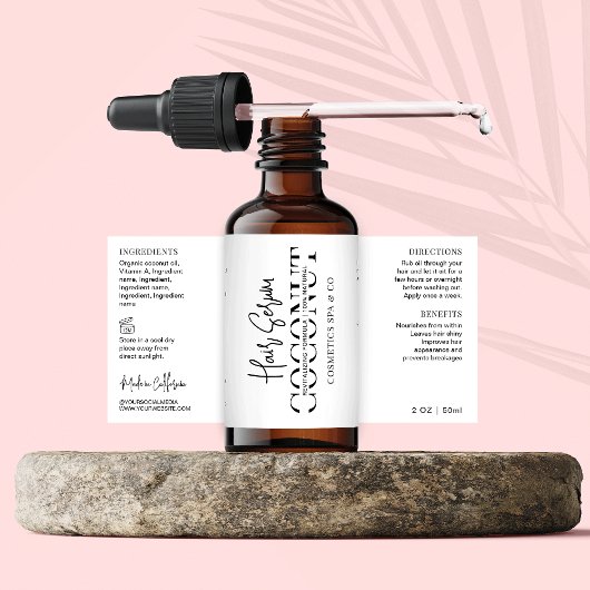 Minimalistisch cosmetisch druppelflesproduct etiket