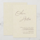 Minimalistisch Cream Faux Linen Wedding Kaart (Voorkant / Achterkant)