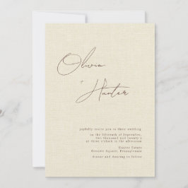 Minimalistisch Cream Faux Linen Wedding Kaart