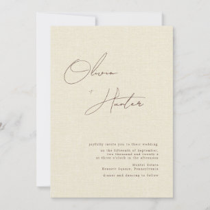 Minimalistisch Cream Faux Linen Wedding Kaart