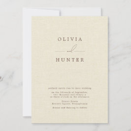 Minimalistisch Cream Faux Linen Wedding Kaart