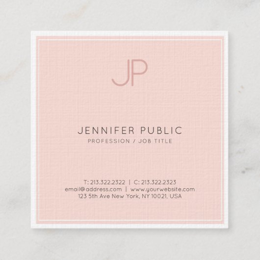 Minimalistisch Creative Monogram Trendy Pink Luxur Vierkante Visitekaartje (Achterkant)
