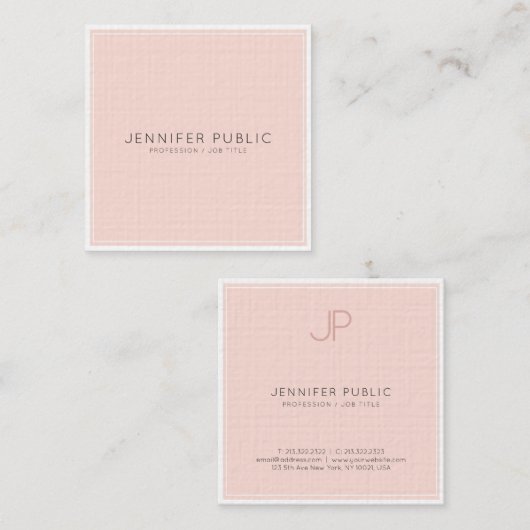 Minimalistisch Creative Monogram Trendy Pink Luxur Vierkante Visitekaartje (Voorkant / Achterkant)