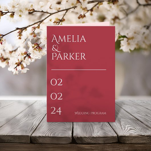 Minimalistisch Crimson Red huwelijksprogramma Programma