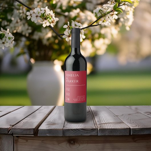 Minimalistisch Crimson Red Wedding Wijnlabel Wijn Etiket