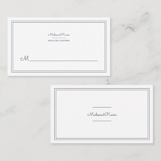 Minimalistisch Cursief Script Wedding Place Card Plaatskaartje (Voorkant / Achterkant)