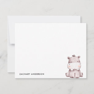 Minimalistisch Cute Baby hippo Kinder gepersonalis Notitiekaartje