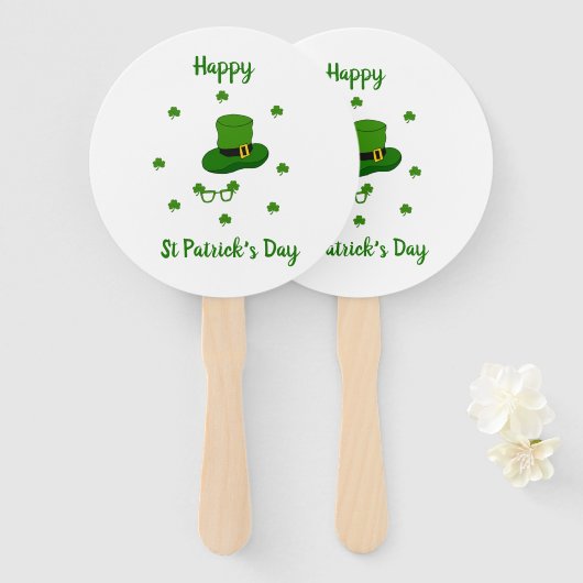 Minimalistisch Cute Happy St Patrick's Day Handwaaier (Voorkant en achterkant)