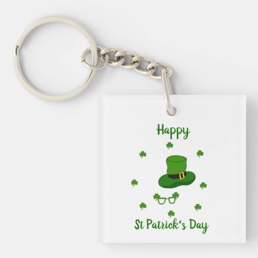 Minimalistisch Cute Happy St Patrick's Day Sleutelhanger (voorkant)