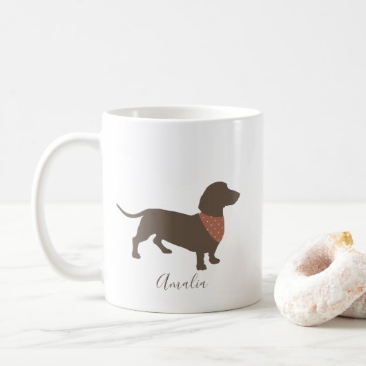 Minimalistisch Dachshund Silhouette met de naam va Koffiemok (Met donut)