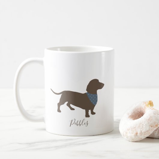 Minimalistisch Dachshund Silhouette met de naam va Koffiemok (Met donut)