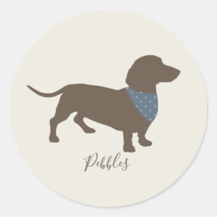 Minimalistisch Dachshund Silhouette met de naam va Ronde Sticker
