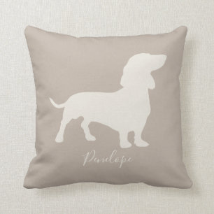 Minimalistisch Dachshund Silhouette met naam Kussen