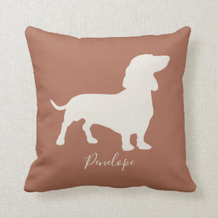 Minimalistisch Dachshund Silhouette met naam Kussen
