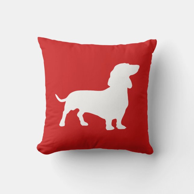 Minimalistisch Dachshund Silhouette Red en White Kussen (Voorkant)
