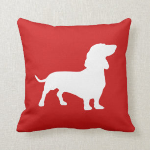 Minimalistisch Dachshund Silhouette Red en White Kussen