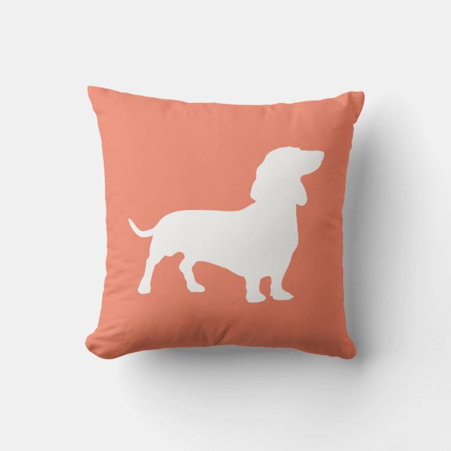 Minimalistisch Dachshund Silhouette Salmon en Whit Kussen (Voorkant)
