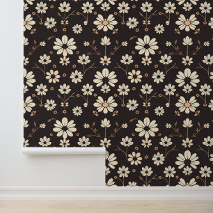 Minimalistisch Daisy-patroon op donkere achtergron Behang
