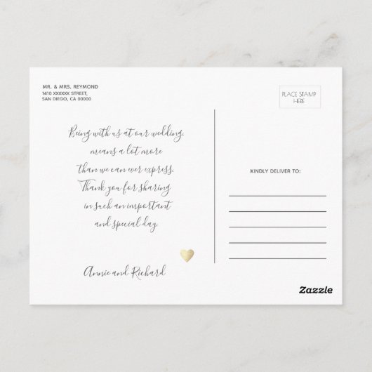 minimalistisch dank u bruiloft briefkaart (Achterkant)
