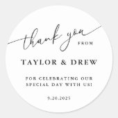 Minimalistisch dank u bruiloft gunst ronde sticker (Voorkant)
