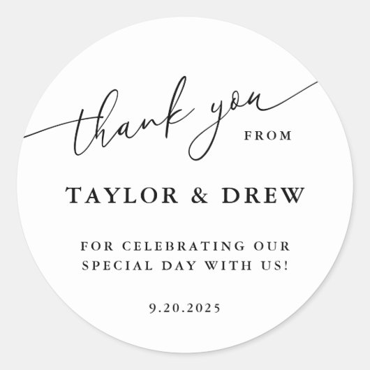 Minimalistisch dank u bruiloft gunst ronde sticker (Voorkant)