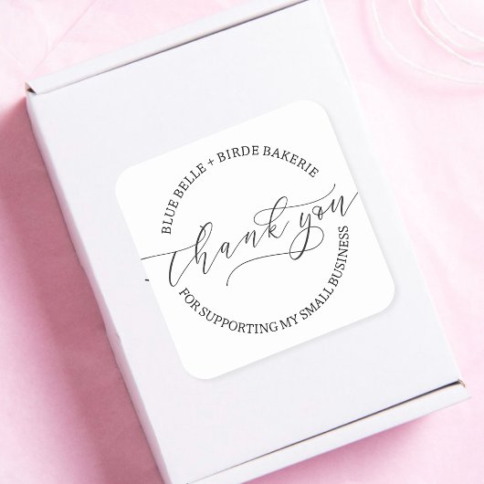 Minimalistisch dank u handgeschreven script busine vierkante sticker