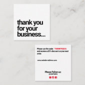 Minimalistisch dank u klantwaardering vierkante visitekaartje (Voorkant / Achterkant)