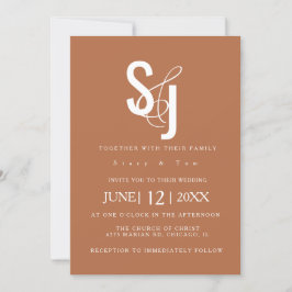 Minimalistisch Dark Terracotta Typography Wedding Kaart