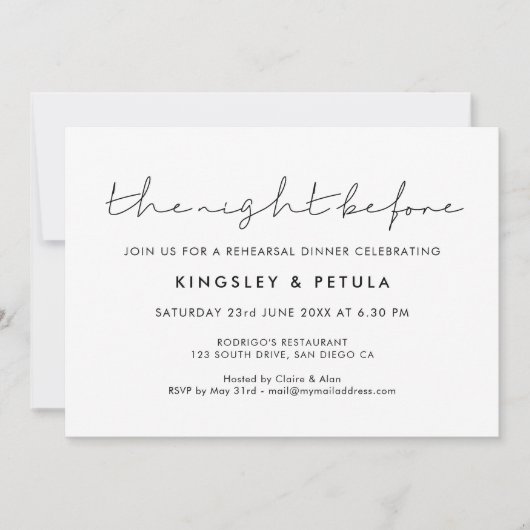 Minimalistisch De avond voor het repetitiediner Kaart (Voorkant)