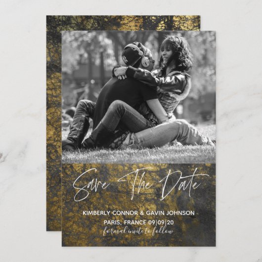 minimalistisch |De datumtypografie opslaan | Faux  Save The Date (Voorkant / Achterkant)