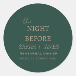 Minimalistisch de nacht voor Emerald Green Wedding Ronde Sticker