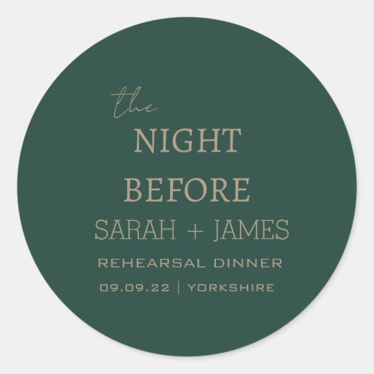 Minimalistisch de nacht voor Emerald Green Wedding Ronde Sticker (Voorkant)