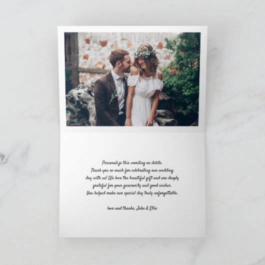 Minimalistisch Deco Typografie 2 Foto vouded Weddi Bedankkaart (Binnen)