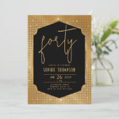 Minimalistisch Deco Zwart Goud Sequins 40e Verjaar Kaart (Staand voorkant)