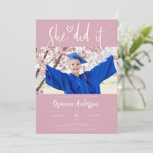 Minimalistisch deed ze het Afstuderen Blush Pink Kaart (Staand voorkant)