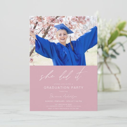 Minimalistisch deed ze het Afstuderen Blush Pink Kaart (Staand voorkant)