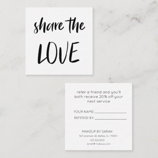 Minimalistisch delen van de liefde | Loyalty-Kaart Vierkante Visitekaartje (Voorkant / Achterkant)