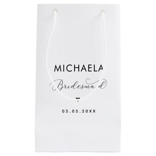 Minimalistisch delicaat script en bruidsmeisje van klein cadeauzakje (Voorkant)