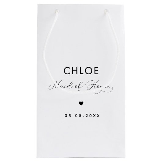 Minimalistisch Delicate Script & Heart Maid of Hon Klein Cadeauzakje (Achterkant)