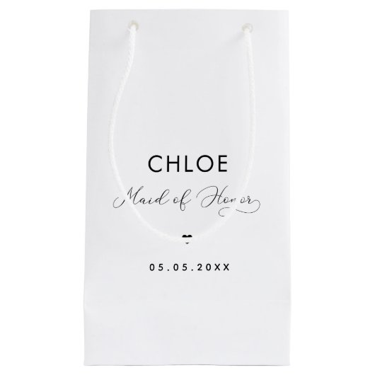 Minimalistisch Delicate Script & Heart Maid of Hon Klein Cadeauzakje (Voorkant)