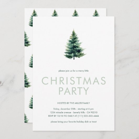 Minimalistisch dennenboom groen kerstfeest kaart (Voorkant / Achterkant)