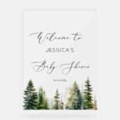 Minimalistisch dennenbos baby shower Welkom Acryl Bord (Voorkant)