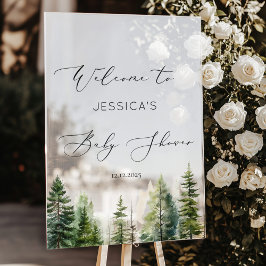 Minimalistisch dennenbos baby shower Welkom Acryl Bord